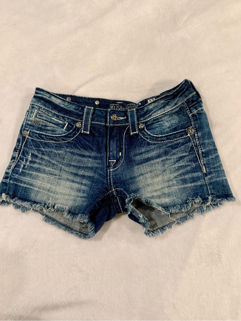 Miss Me Blue Embellished Denim Cutoff Shorts-27 - Picture 3 of 5